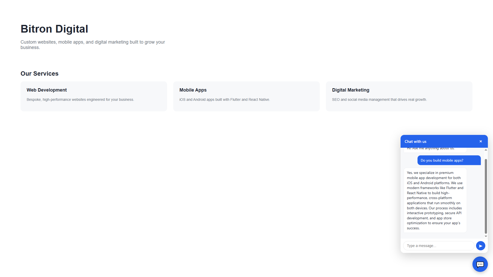 A real visitor conversation with the AnswerBot widget